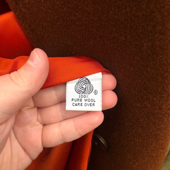 vintage wool coat long trench rust brown 70’s - Picture 4 of 7